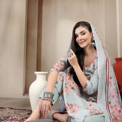 Gulmohar Jaipur Cotton Calf Length Printed 3/4 Sleeves V-Neck Straight Kurta Suit Set