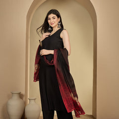 Gulmohar Jaipur Rayon Calf Length Solid Sleeveless V-Neck Straight Kurta Suit Set