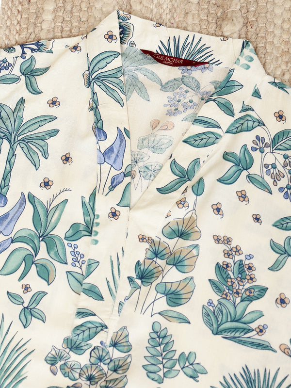 Light Blue Rayon Calf Length Printed Collared Straight Kurta Palazzo Set