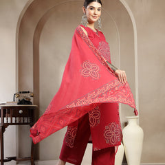 Gulmohar Jaipur Cotton Calf Length Printed Sleeveless Round Neck Straight Kurta Suit Set