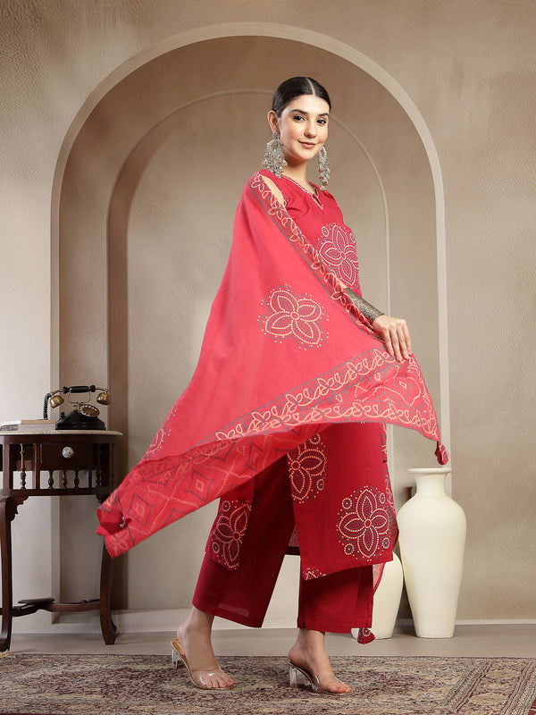 Gulmohar Jaipur Cotton Calf Length Printed Sleeveless Round Neck Straight Kurta Suit Set