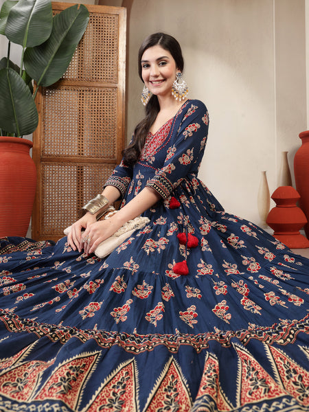 Gulmohar Jaipur Cotton Ankle Length Printed 3/4 Sleeves Sweetheart Neck Anarkali Kurta