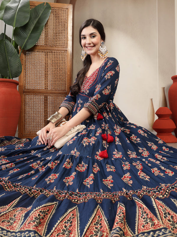 Gulmohar Jaipur Cotton Ankle Length Printed 3/4 Sleeves Sweetheart Neck Anarkali Kurta