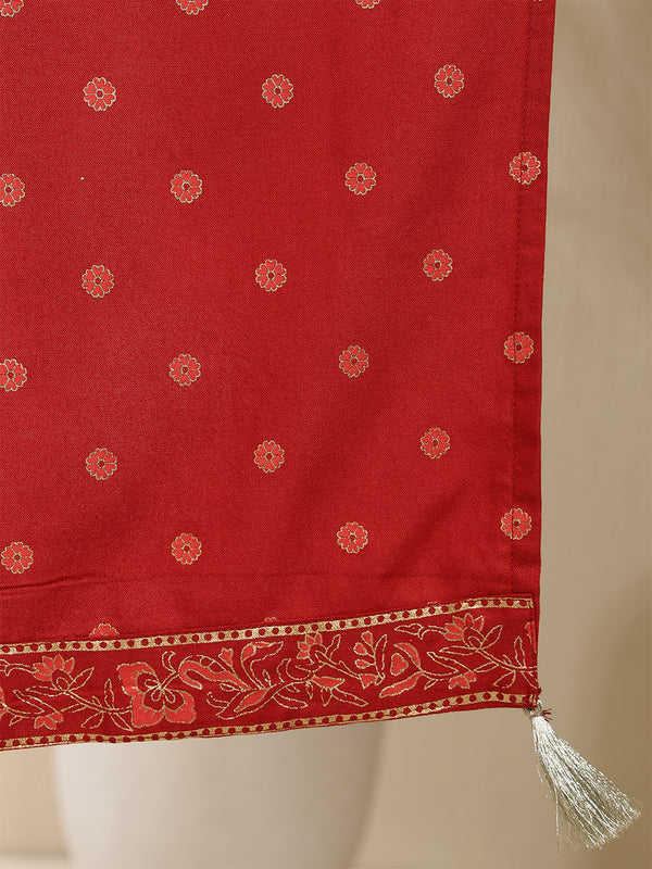 Maroon Rayon Solid 3/4 Sleeves V-Neck Anarkali Kurta Suit Set