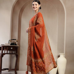 Gulmohar Jaipur Cotton Calf Length Printed Sleeveless Round Neck Straight Kurta Suit Set