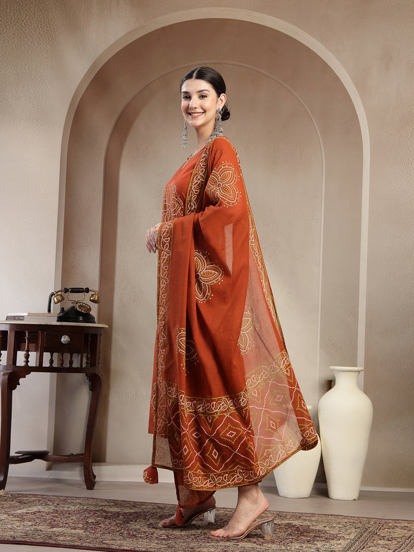 Gulmohar Jaipur Cotton Calf Length Printed Sleeveless Round Neck Straight Kurta Suit Set