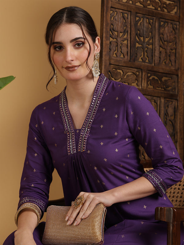 Rayon Calf Length Solid Semi-Flared V-Neck Kurta