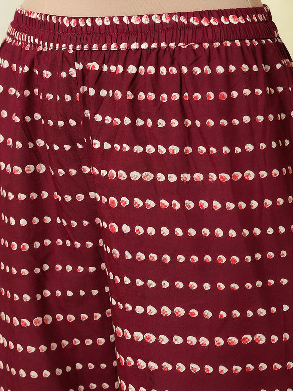 Maroon Pure Cotton Printed Hand-Work Anarkali Kurta Suit Set