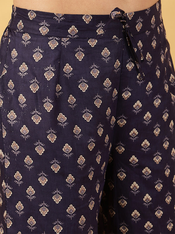 Calf Length Printed Straight 3/4 Sleeves Round Neck Kurta Bottom Dupatta Set