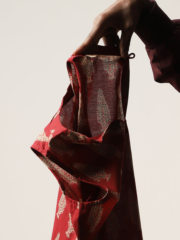 Cotton Mid Length Printed Sleeveless Round Neck Straight Kurta