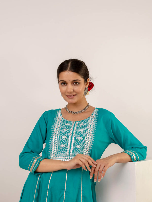 Rama Solid Kurta With Embroidered Yoke
