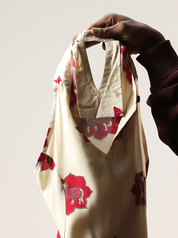 Rayon Calf Length Printed Sleeveless Round Neck Asymmetrical Dress