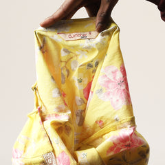 Cotton Hip Length Printed 3/4 Sleeve V-Neck Straight Top