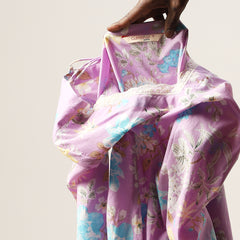 Cotton Hip Length Printed 3/4 Sleeve V-Neck Straight Top