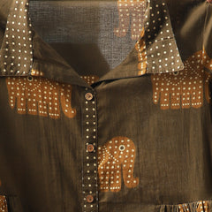 Cotton Hip Length Printed Full Sleeve Shirt Collar Flared Top