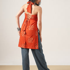 Rayon Mid Length Printed Sleeveless V-Neck Straight Kurta