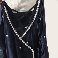 Cotton Hip Length Solid Sleeveless V-Neck Flared Top