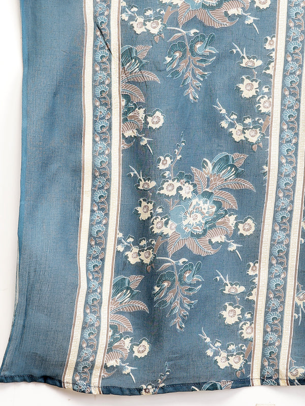 Gulmohar Jaipur Cotton Calf Length Printed 3/4 Sleeve V-Neck Flared Kurta Suit Set